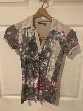 Marc Aurel German Designer Abstract Leaf Print Top - Size S
